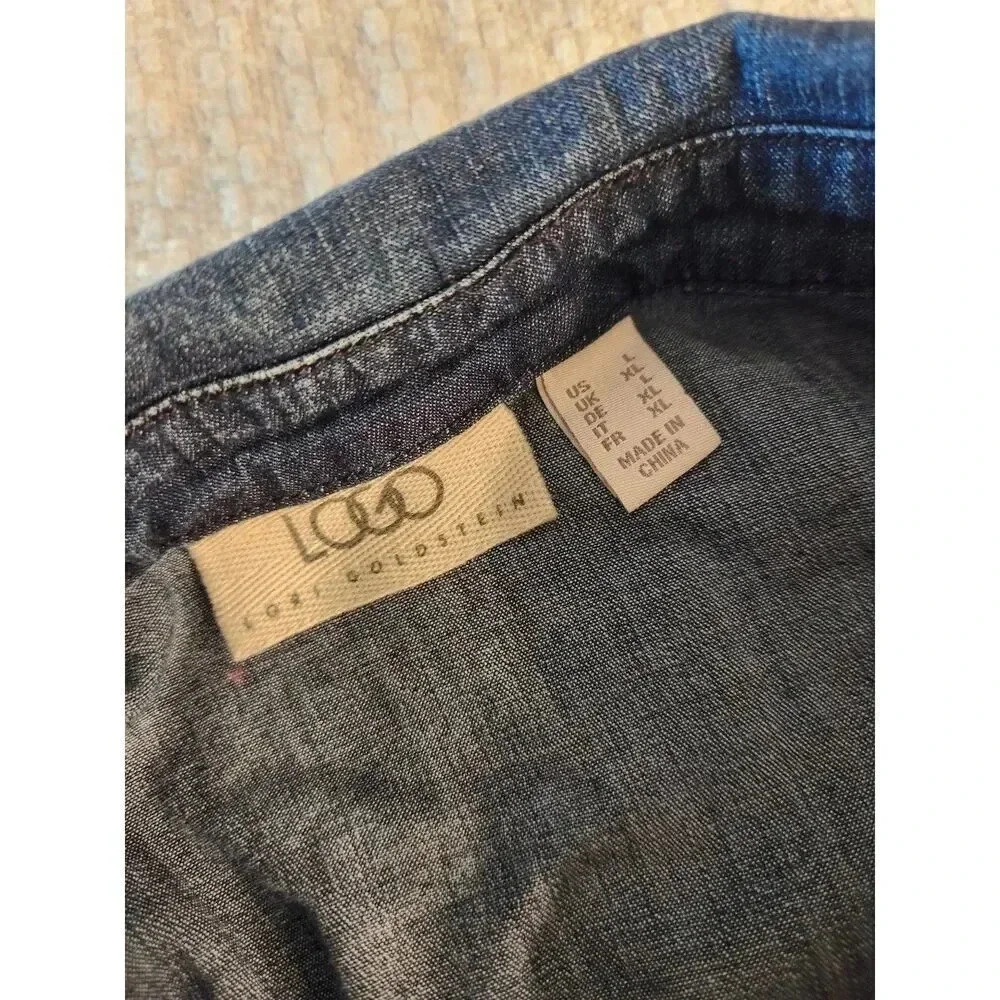 LOGO by Lori Goldstein Sleeveless Acid Wash Denim Button Up Asymmetric Dress - Picture 5 of 9